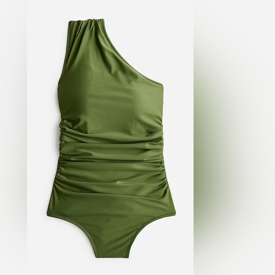 J.Crew Plus One Shoulder Ruched One Piece Swimsuit, 24, Green